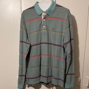 Lacoste Men's Polo Shirt - Light Green with Multicolor Stripes